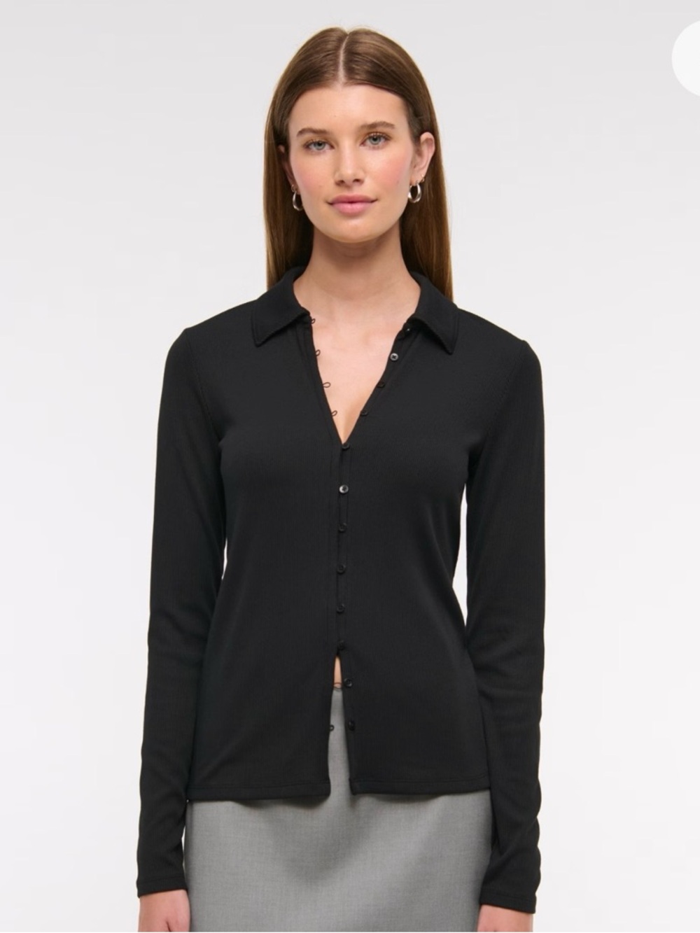 Abercrombie & Fitch Black Classic Ribbed Button-Front Collared Top Size XL